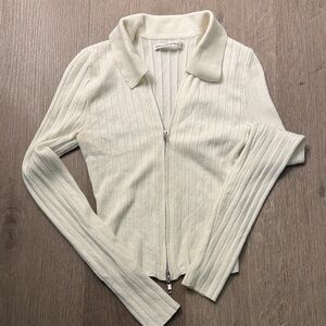 Abercrombie & Fitch Cream Zip-Up Cardigan